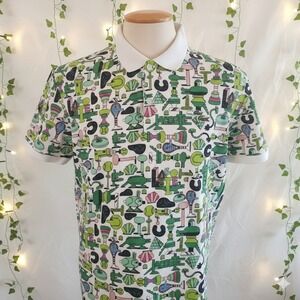 Lacoste x Jeremyville Graphic Print PoloShirt unisex XL White Green Pink Cartoon